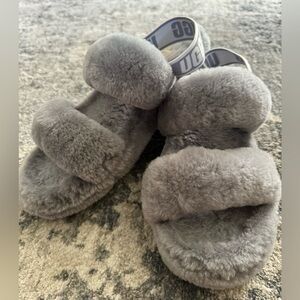 UGG Gray Fluffy Slippers